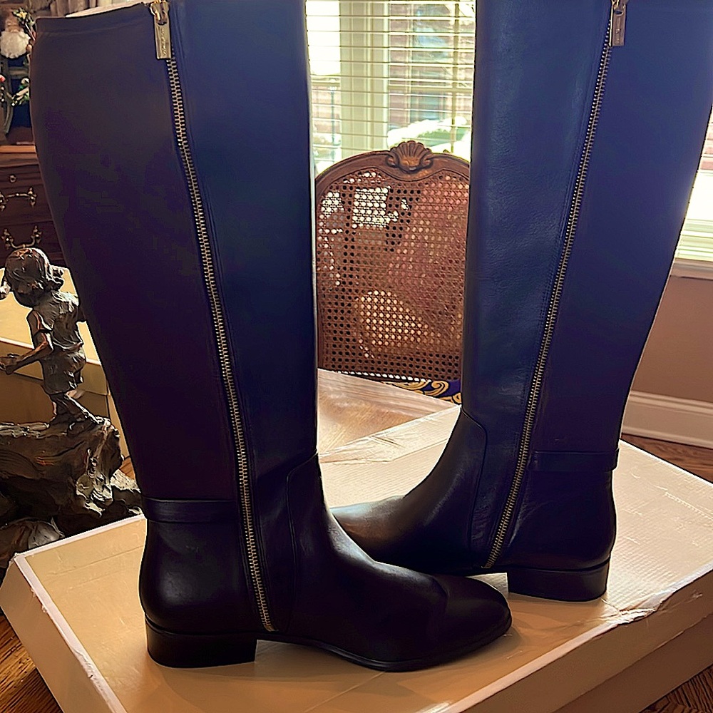🌺🔥StunningNewInBoxMichael KorsTall Riding Boot.Leather&TextileDarkChocolateS:10M - Picture 5 of 12